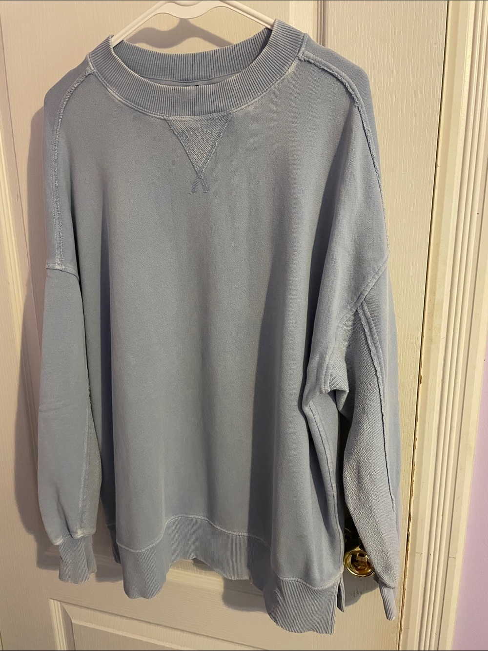 aerie Light Blue Cozy Oversized Distressed Crewneck Sweatshirt